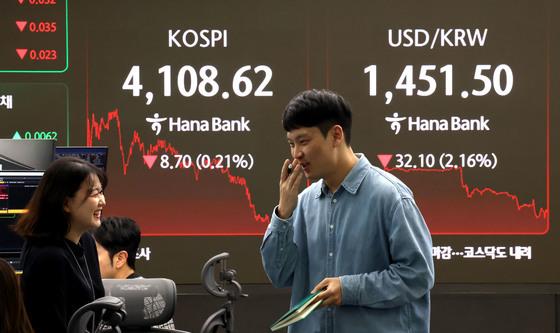 하락 마감한 코스피, 환율도 급락