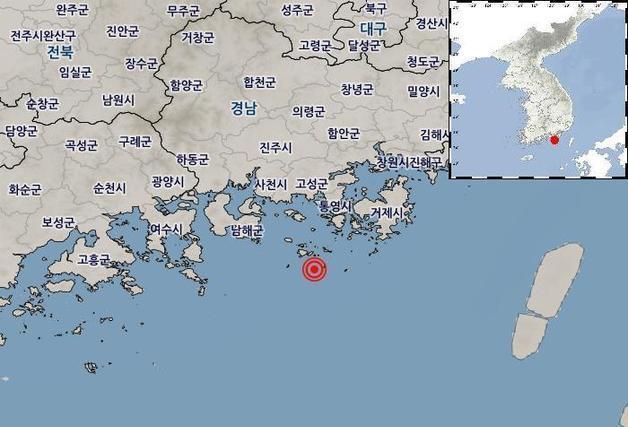 통영 남남서쪽 36㎞ 해역서 규모 2.2 지진…"피해 없을 것"