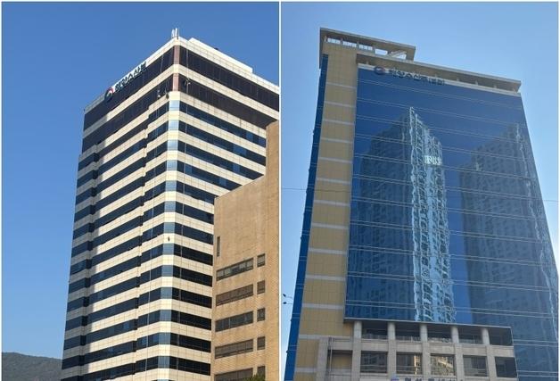 부산 임시청사에 붙은 ‘해양수산부 간판’…인근 시장에 ‘해수부 환영’ 플래카드