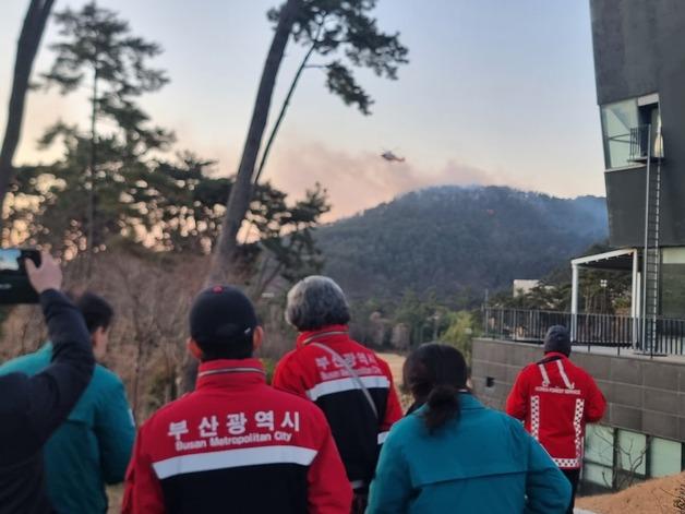 부산 기장군 산불, 진화율 70%…헬기 17대 투입 총력전