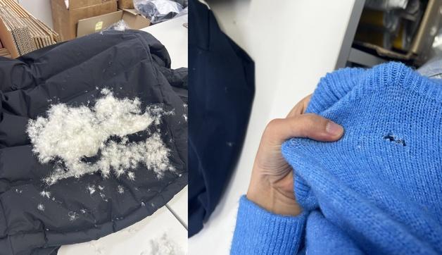 "5호선서 패딩 칼로 긋고 니트 구멍"…출근길 승객이 올린 사진 '섬뜩'