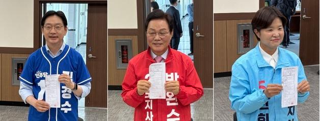 김경수·박완수·전희영 경남지사 후보 등록…단일화 여부 관심