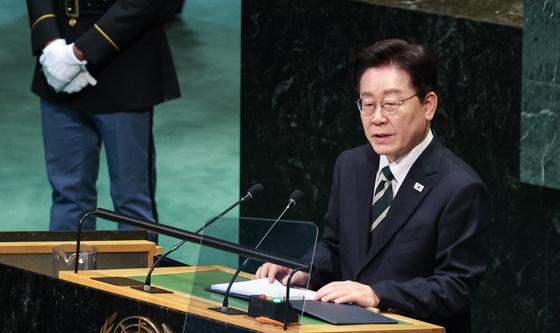 제81차 유엔총회 기조연설 하는 이재명 대통령